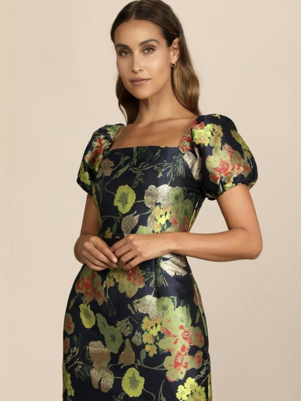 Lulus So Stunning Navy Blue Floral Jacquard Puff Sleeve Mini Dress NWT - Picture 10 of 16